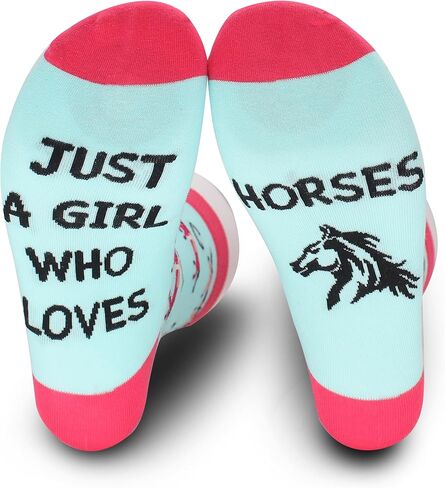 جوارب Just A Girl Who Loves Horses، جوارب الخيول، جوارب قطنية مضحكة ومبتكرة بتصميم مجنون للنساء والمراهقين، زوج واحد - هدية مضحكة لمحبي الخيول. (071) in Kuwait