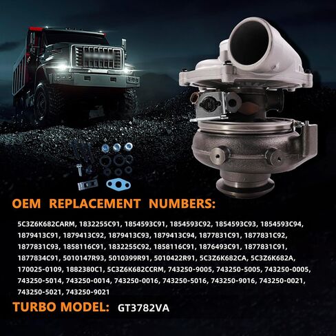 شاحن توربيني TOPAZ GT3782VA متوافق مع شاحنة F-250 F-350 محرك 6.0 لتر 2005-2007 محرك 6.0 لتر V8 Powerstroke Super Duty 1832255C91 743250-5014S in Saudi Arabia
