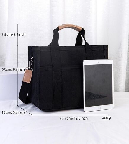Women Multi-pocket Canvas Tote Bag Large Capacity Shoulder Crossbody Handbag With Compartments in Saudi Arabia