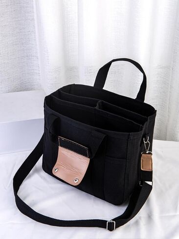 Women Multi-pocket Canvas Tote Bag Large Capacity Shoulder Crossbody Handbag With Compartments in Saudi Arabia