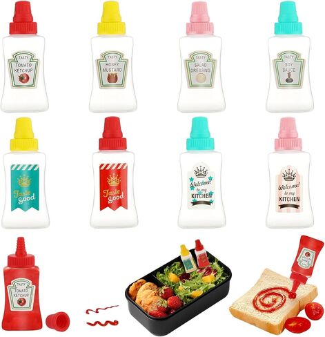 Mini Condiment Squeeze Bottles, 8 Pcs Small Ketchup Bottles Squeeze, Plastic Sauce Container Bottle Lunch Box Dressing Dispensers for Picnic Oil Soy Sauce Honey Salad Dressing 25ml/0.84oz in Saudi Arabia