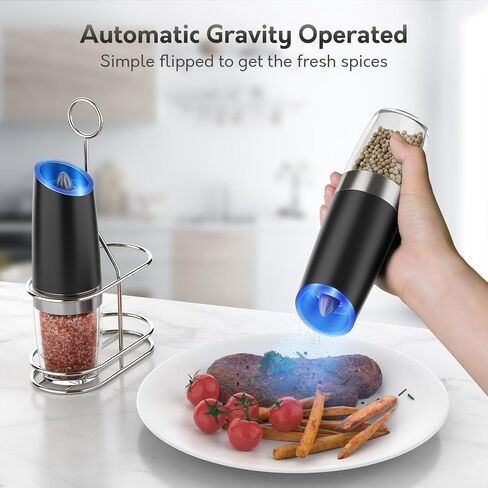 Gravity Electric Pepper and Salt Grinder Set,Battery Powered salt and pepper shakers set with Metal Stand, Automatic Pepper Mill with LED Light,Adjustable Coarseness,One Hand Operation in Saudi Arabia