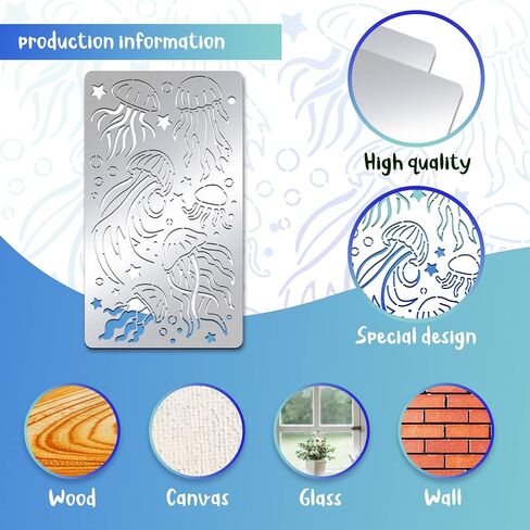 BENECREAT Jellyfish Star Stencil, Sea Animal Templates Ocean Creatures Stainless Steel Stencil for Wood Burning, Drawing, Pyrography, Engraving and Astrology, 4x7" in Saudi Arabia