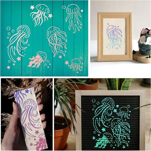 BENECREAT Jellyfish Star Stencil, Sea Animal Templates Ocean Creatures Stainless Steel Stencil for Wood Burning, Drawing, Pyrography, Engraving and Astrology, 4x7" in Saudi Arabia