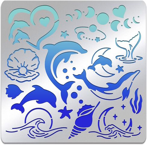 BENECREAT Jellyfish Star Stencil, Sea Animal Templates Ocean Creatures Stainless Steel Stencil for Wood Burning, Drawing, Pyrography, Engraving and Astrology, 4x7" in Saudi Arabia