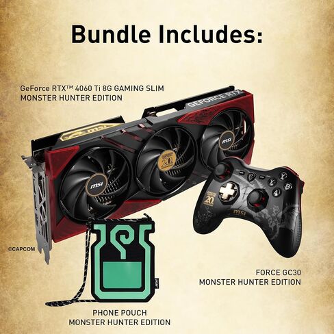 MSI Gaming RTX 4060 Ti 8G x GC30 Monster Hunter Edition Graphics Card + GC30 Controller Bundle (NVIDIA RTX 4060 Ti, 128-Bit, Boost Clock: 2535 MHz, 8GB GDRR6 18 Gbps, HDMI/DP) in Saudi Arabia