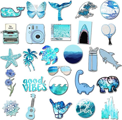 Vinyl Blue Stickers for Teens, 53Pcs Cute Stickers for Water Bottle Laptop Computer Phone Skateboard, Decal for Teens and Adults (Blue) in Saudi Arabia