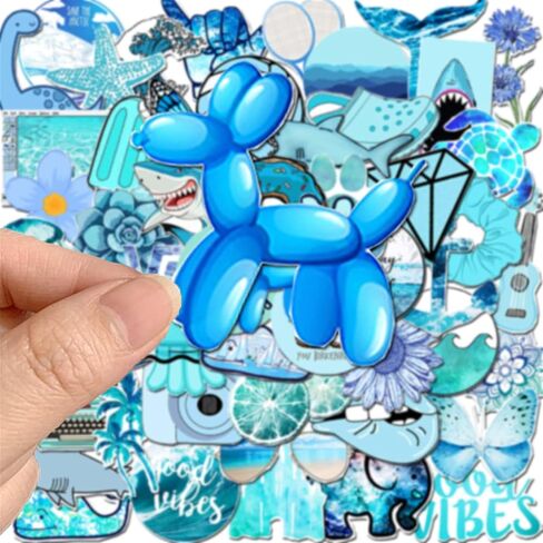 Vinyl Blue Stickers for Teens, 53Pcs Cute Stickers for Water Bottle Laptop Computer Phone Skateboard, Decal for Teens and Adults (Blue) in Saudi Arabia