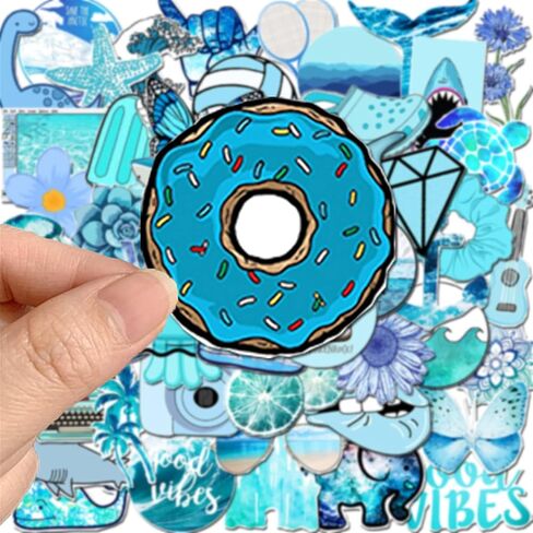 Vinyl Blue Stickers for Teens, 53Pcs Cute Stickers for Water Bottle Laptop Computer Phone Skateboard, Decal for Teens and Adults (Blue) in Saudi Arabia