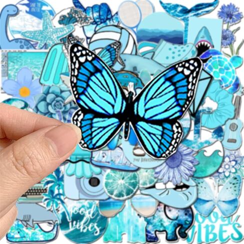 Vinyl Blue Stickers for Teens, 53Pcs Cute Stickers for Water Bottle Laptop Computer Phone Skateboard, Decal for Teens and Adults (Blue) in Saudi Arabia
