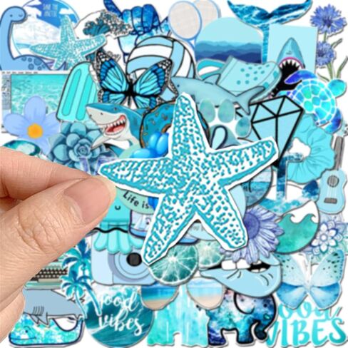 Vinyl Blue Stickers for Teens, 53Pcs Cute Stickers for Water Bottle Laptop Computer Phone Skateboard, Decal for Teens and Adults (Blue) in Saudi Arabia