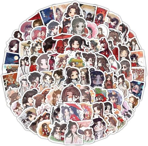 100 PCS Heaven Official's Blessing Tian Guan Ci Fu Vinyl Waterproof Sticker for Laptop Water Bottle Water Bottle Suitcase Skateboard Refrigerator Guitar Bike in Saudi Arabia