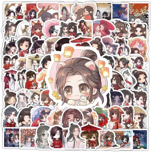 100 PCS Heaven Official's Blessing Tian Guan Ci Fu Vinyl Waterproof Sticker for Laptop Water Bottle Water Bottle Suitcase Skateboard Refrigerator Guitar Bike in Saudi Arabia