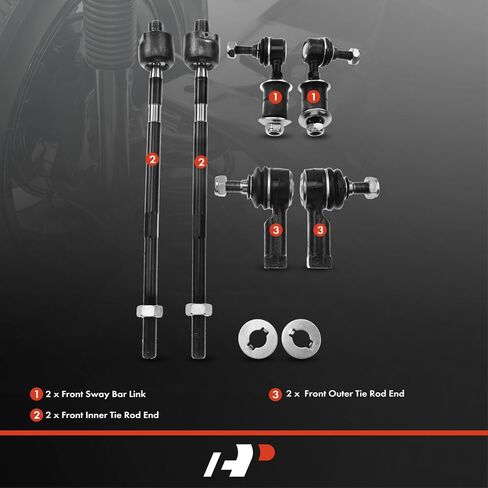 مجموعة A-Premium مكونة من 6 قطع، رابط شريط أمامي، طرف قضيب ربط خارجي داخلي، متوافق مع Mitsubishi Outlander 2003 2004 2005 2006 L4 2.4L in Saudi Arabia