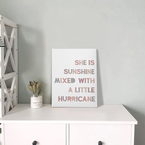 PHAMTE Girls Bedroom Wall Decor,She is Sunshine Mixed with a Little Hurricane Girls Room Wall Art,Sunshine Print Framed Canvas Painting Artwork for Room Bedroom Home Nursery Playroom(11x14 Inch) in Saudi Arabia