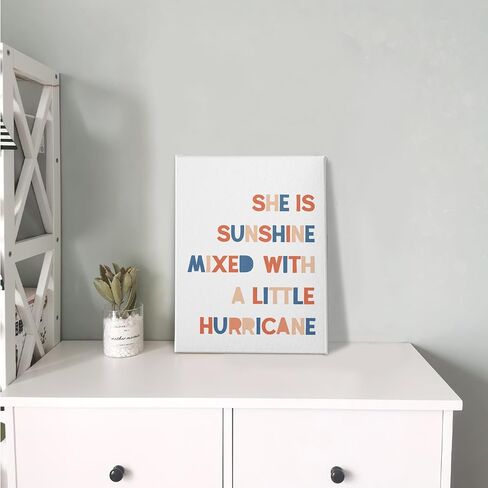 PHAMTE Girls Bedroom Wall Decor,She is Sunshine Mixed with a Little Hurricane Girls Room Wall Art,Sunshine Print Framed Canvas Painting Artwork for Room Bedroom Home Nursery Playroom(11x14 Inch) in Saudi Arabia