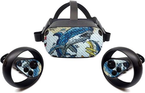 MightySkins Carbon Fiber Skin for Oculus Quest - Robo Shark | Protective, Durable Textured Carbon Fiber Finish | Easy to Apply, Remove, and Change Styles | Made in The USA (CF-OCQU-Robo Shark) in Saudi Arabia