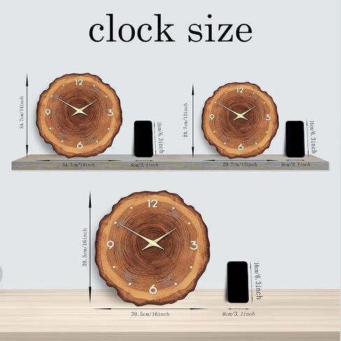 Wood Wall Clock for Living Room Decor - Rustic Wall Clocks Battery Operated 12 Inch - Brown Analog Silent Wall Clock Non Ticking in Saudi Arabia