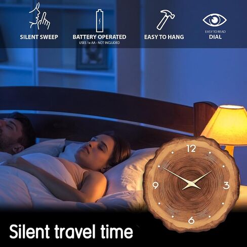 Wood Wall Clock for Living Room Decor - Rustic Wall Clocks Battery Operated 12 Inch - Brown Analog Silent Wall Clock Non Ticking in Saudi Arabia