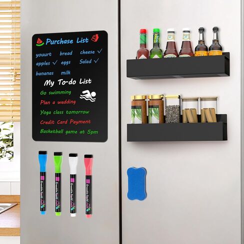 3 Pack Strong Magnetic Spice Rack Set for Refrigerator with Magnetic Memo Board - Magnetic Organizer for Kitchen, Classroom, Office in Saudi Arabia