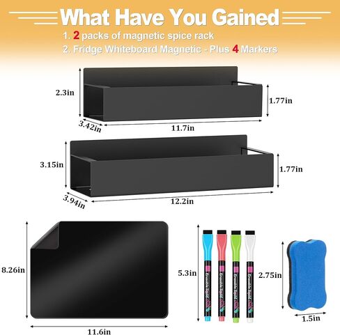3 Pack Strong Magnetic Spice Rack Set for Refrigerator with Magnetic Memo Board - Magnetic Organizer for Kitchen, Classroom, Office in Saudi Arabia