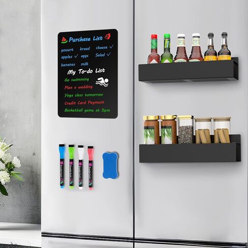 3 Pack Strong Magnetic Spice Rack Set for Refrigerator with Magnetic Memo Board - Magnetic Organizer for Kitchen, Classroom, Office in Saudi Arabia