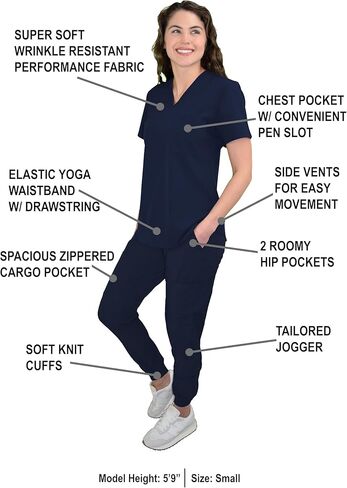 Green Town Scrubs for Women Scrub Set - Slim Fit Jogger Pant and Tuck-In V-Neck Top, 5 Pockets, Easy Care Uniform in Kuwait