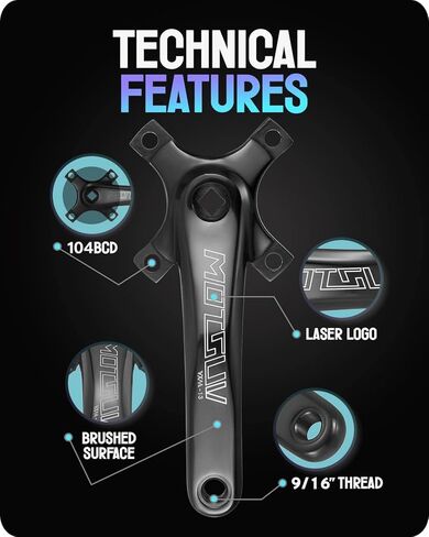 دراجة هوائية جبلية مربعة مستدقة كرانسيت 170 مللي متر 1x كرانسيت ثلاثية الأبعاد من الألومنيوم لسلسلة 104BCD سلسلة واحدة سرعة دراجة السواعد in Kuwait