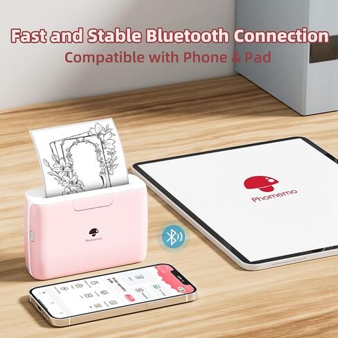طابعة Phomemo M04S المحمولة - طابعة ملصقات حرارية بدون حبر بلوتوث متوافقة مع iOS وAndroid لطباعة المستندات والملاحظات والملاحظات وLaebl بدقة 300 نقطة في البوصة، ودعم عرض الورق 53/80/110 مم، وردي in Saudi Arabia