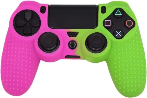 Anti-Slip Silicone with Dots on Hand Grip Skin Set, Protect for PlaySation 4 Controller (Alias Wireless DualShock 4), which 1pcs PinkGreen Controller Skin + 8pcs Thumb Grip Caps in Saudi Arabia