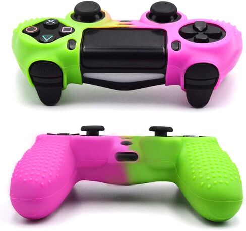 Anti-Slip Silicone with Dots on Hand Grip Skin Set, Protect for PlaySation 4 Controller (Alias Wireless DualShock 4), which 1pcs PinkGreen Controller Skin + 8pcs Thumb Grip Caps in Saudi Arabia