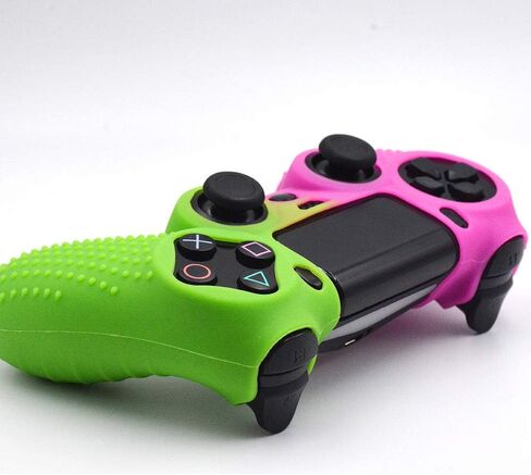Anti-Slip Silicone with Dots on Hand Grip Skin Set, Protect for PlaySation 4 Controller (Alias Wireless DualShock 4), which 1pcs PinkGreen Controller Skin + 8pcs Thumb Grip Caps in Saudi Arabia