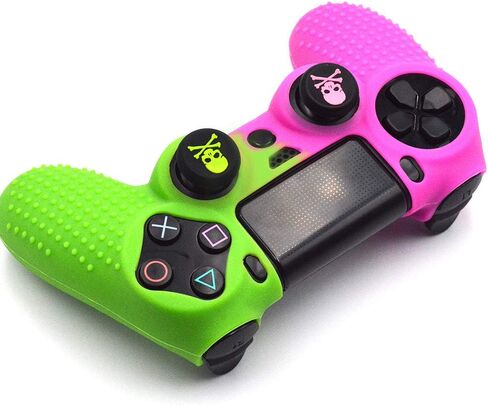 Anti-Slip Silicone with Dots on Hand Grip Skin Set, Protect for PlaySation 4 Controller (Alias Wireless DualShock 4), which 1pcs PinkGreen Controller Skin + 8pcs Thumb Grip Caps in Saudi Arabia