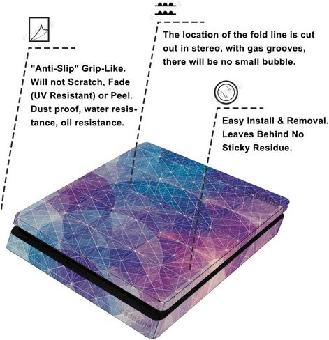 كامل الجسم الفينيل الجلد ملصق غطاء لاصق لامع لوحدة التحكم PS4 سليم و 2 قطعة تحكم الأزرق والأرجواني شبكة هندسية ودائرية in Kuwait