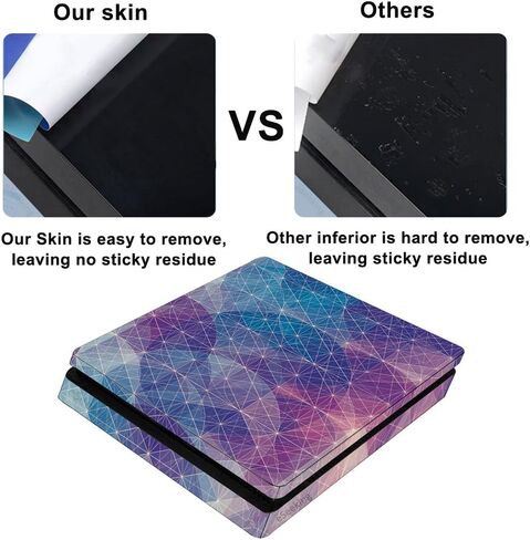 كامل الجسم الفينيل الجلد ملصق غطاء لاصق لامع لوحدة التحكم PS4 سليم و 2 قطعة تحكم الأزرق والأرجواني شبكة هندسية ودائرية in Kuwait