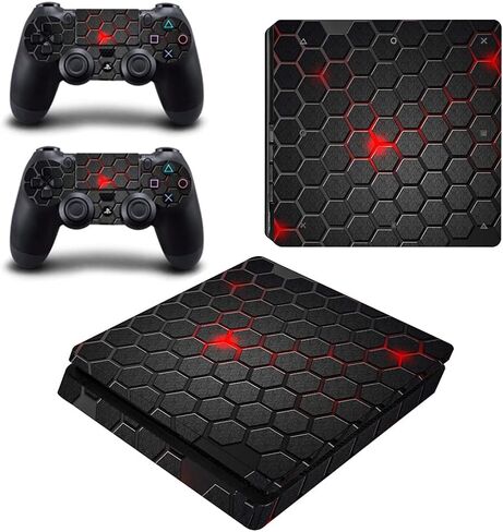 غلاف من الفينيل لوحدة التحكم وأجهزة التحكم PS4 Slim فقط، ملصق لتزيين وحماية سطح المعدات، عش أسود in Saudi Arabia