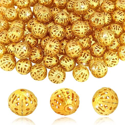 TOAOB 100pcs 8mm Silver Plated Filigree Hollow Ball Beads Round Metal Loose Spacer Beads for DIY Crafts Bracelets Necklaces Earrings Jewelry Making in Saudi Arabia