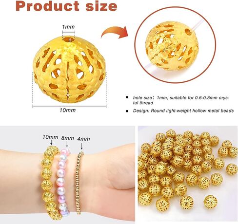 TOAOB 100pcs 8mm Silver Plated Filigree Hollow Ball Beads Round Metal Loose Spacer Beads for DIY Crafts Bracelets Necklaces Earrings Jewelry Making in Saudi Arabia