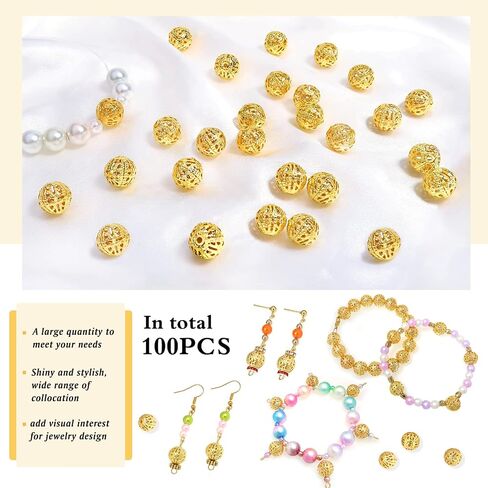 TOAOB 100pcs 8mm Silver Plated Filigree Hollow Ball Beads Round Metal Loose Spacer Beads for DIY Crafts Bracelets Necklaces Earrings Jewelry Making in Saudi Arabia