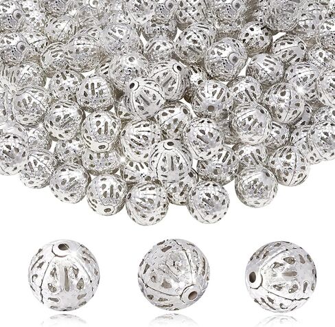 TOAOB 100pcs 8mm Silver Plated Filigree Hollow Ball Beads Round Metal Loose Spacer Beads for DIY Crafts Bracelets Necklaces Earrings Jewelry Making in Saudi Arabia