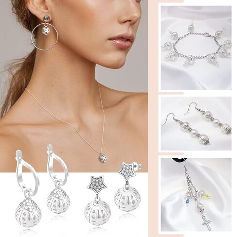 TOAOB 100pcs 8mm Silver Plated Filigree Hollow Ball Beads Round Metal Loose Spacer Beads for DIY Crafts Bracelets Necklaces Earrings Jewelry Making in Saudi Arabia