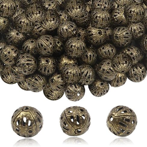 TOAOB 100pcs 8mm Silver Plated Filigree Hollow Ball Beads Round Metal Loose Spacer Beads for DIY Crafts Bracelets Necklaces Earrings Jewelry Making in Saudi Arabia
