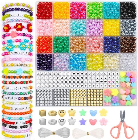 IOOLEEM Pearl Beads, 1500pcs 6mm Round Pearl Beads, Colorful Pearl Beads Kit, Pearls, Beads, Beads for Bracelets, Beads for Jewelry Making, Pearl Beads for Bracelets, Friendship Bracelet Making. in Saudi Arabia