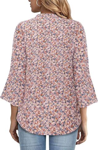 Gaharu Women's Work Blouses Ruffle 3/4 Sleeve Dressy Top V Neck Casual Chiffon Tunic Blouses Business Shirts in Kuwait