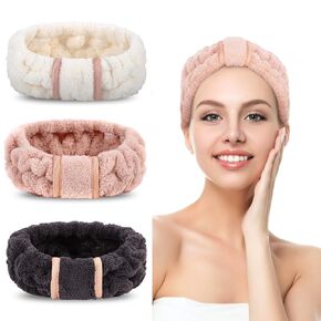 DOOBO 3 Pack Spa Headbands Microfiber SkinCare Face Wash Headband Facial Headband Makeup Towel Headbands for Women for Washing Face(White, Gray, Khaki)