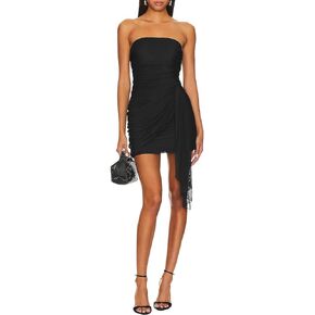 Women's Sexy Mesh Strapless Off Shoulder Y2k Bodycon Dress Backless Tube Draped Ruched Mini Dress