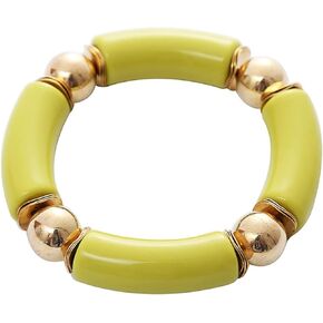 Chunky Acrylic Bamboo Tube Curved Bangle Bracelet for Women Girl Teen Colorful Resin Stacking Stretchy Beaded Bracelet Friendship Summer Beach Holiday Jewelry