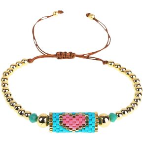 Gold Beaded Heart Adjustable Friendship Bracelet for Women Girls, Handmade Boho Colorful Seed Beads Cute Stacking Bracelets Charm Jewelry Gift