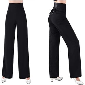 YILINFEIER Women Professional High Waisted Wide Leg Strech Latin Modern Square Salsa Samba Practice Dance Pants