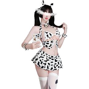 JasmyGirls البقرة تأثيري الملابس الداخلية أنيمي بيكيني زي مثير خادمة الزي Kawaii لوليتا الصدرية تنورة صغيرة مجموعة الملابس الداخلية اليابانية تخزين